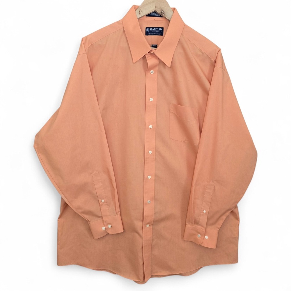 Stafford Dress Shirt Mens 18 34/35 Orange Button Up Fitted Every Day Broadcloth